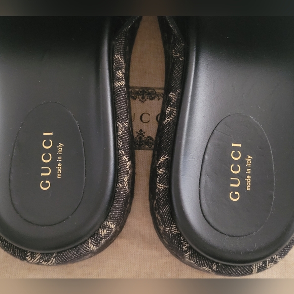 GUCCI Angelina Platform SandalBlack Jacquard Denim Like New! - Picture 6 of 9